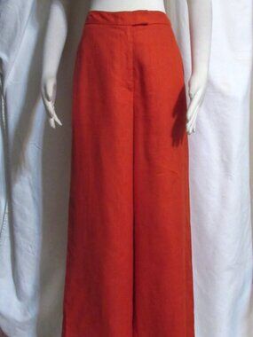 Women's Ladies J. Peterman Red Linen Lined Wide Leg Ankle Pants 6 Orig $159